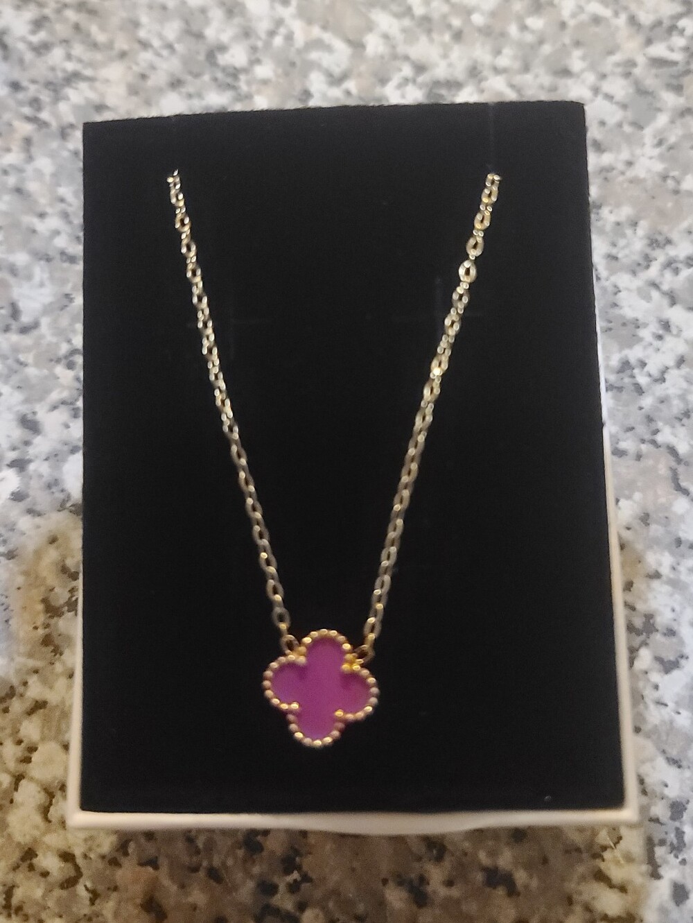 Stainless Steel Gold-Plated Clover Pendant Necklace in Purple - Adjustable